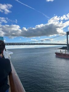 Cruise ship going under bridge in New Jersey.