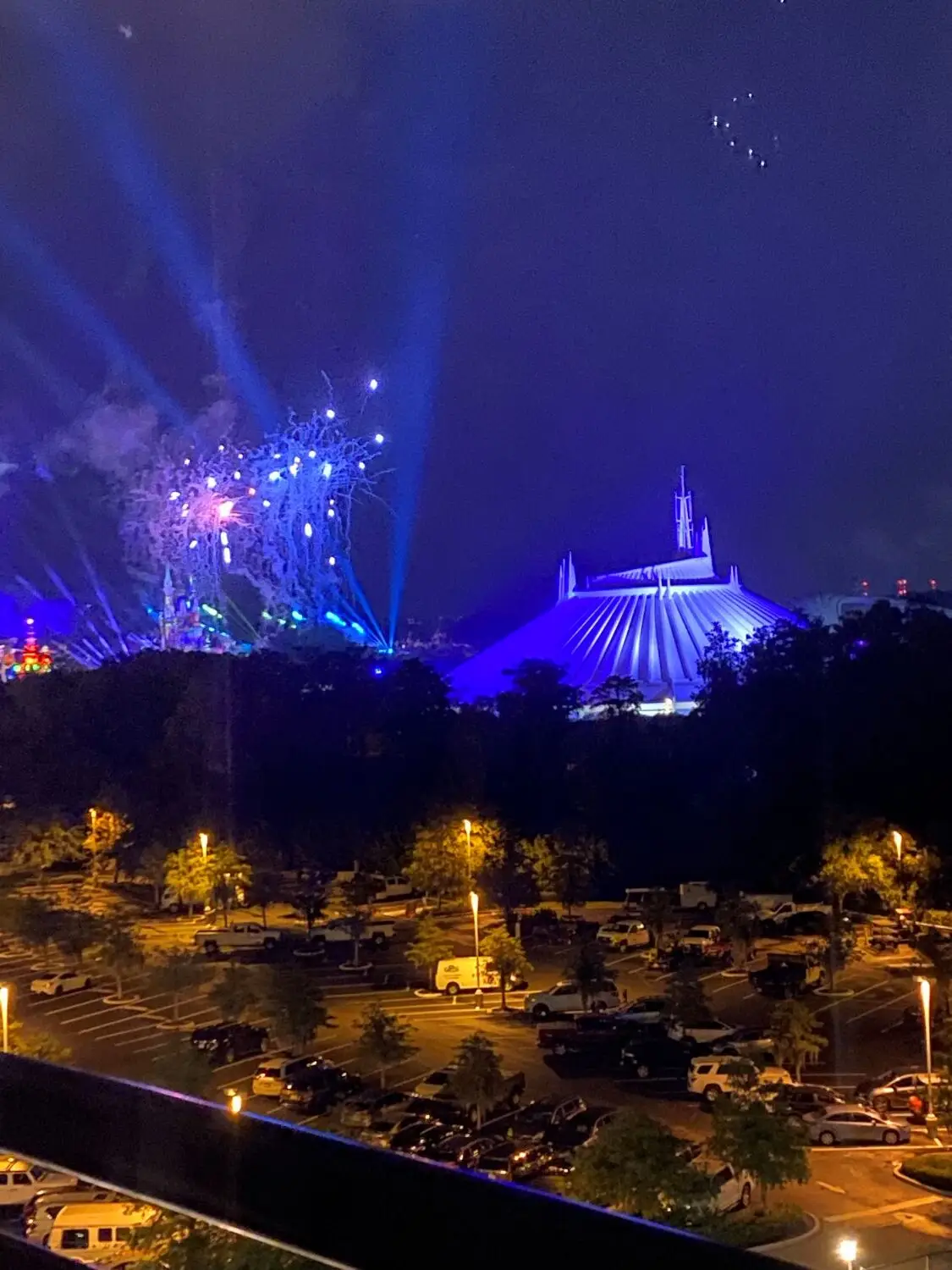 Fireworks display at Magic Kingdom from Disney's bay lake tower resort.