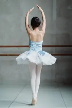 A young ballerina practicing her graceful posture in a ballet studio, showcasing skill and elegance.