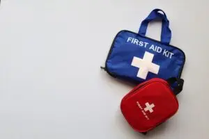 Two first aid kits on a white background with ample copy space.