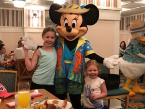 Two Girls with Minnie Mouse at Cape May Cafe.